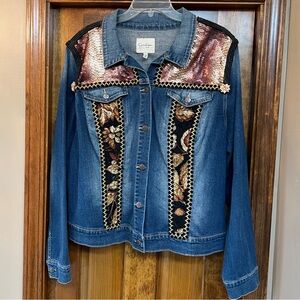 Upcycled‎ Denim Jean Jacket Jessica Simpson Sz 3X Hand Embellished OOAK EUC